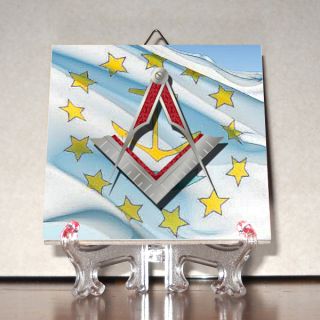 Square and Compass Rhode Island Flag Ceramic Tile Masonic Freemasonry