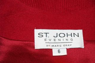 Sz 6 St John Evening Cranberry Dress Suit Jacket Long Skirt Marie Grey