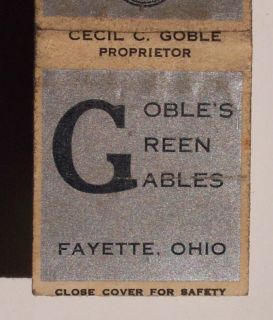1940s Matchbook Gulf Gas Oils Gobles Cabins Fayette Oh