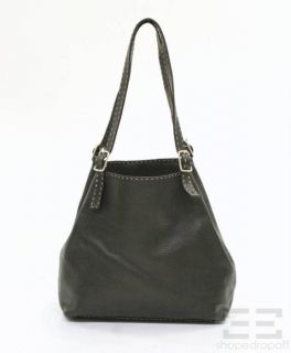 Fendi Selleria Black Topstitched PEBBLED Leather Tote Bag