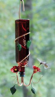 Rocco Red Glass Hummingbird Feeder with Copper Feeding Tubes by Perry