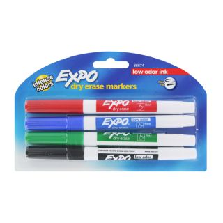 Expo Dry Erase Markers, Low Odor, Fine Point, Assorted, 4/Pack