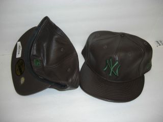 New Era Hat Cap Fitted New York Yankees Size 7 5 8 Leather Brown Green