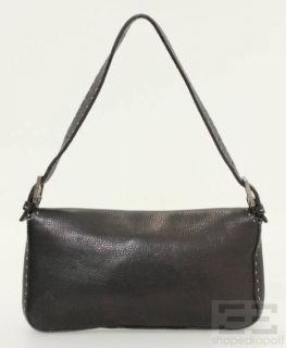 Fendi Selleria Black PEBBLED Leather Baguette Bag