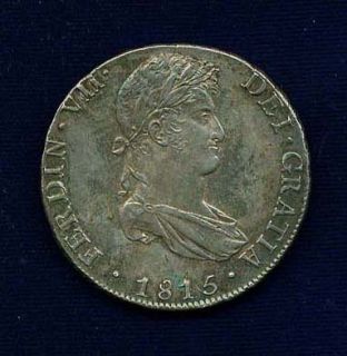 Peru Spanish Colonial Ferdinand VII 1815 JP 8 Reales Silver Coin XF AU