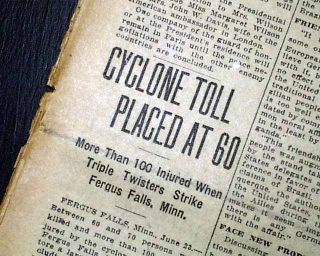 1919 Fergus Falls MN Minnesota Tornado Old Newspaper Reports re End of