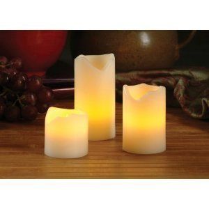 Flameless Ivory Wax Melted Edge Pillar Candle Battery Candles Set of 3