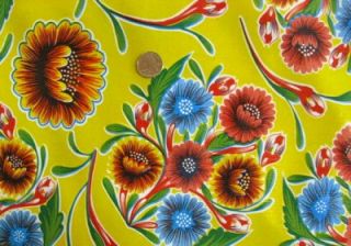 Yellow Bloom Floral Mexican Fiesta Oilcloth Vinyl Sew Craft Dec Fabric