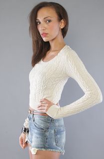 Free People The Cable Guy Cropped Pullover Sweater in Oatmeal Heather
