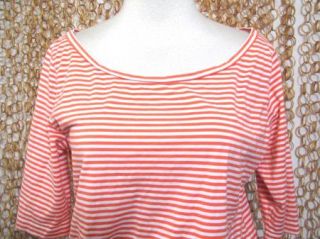 FILIPPA K Womens Orange & White Striped 3/4 Sleeve Wide Neck Cotton