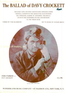 Fess Parker Sheet Music Signed Circa 1954