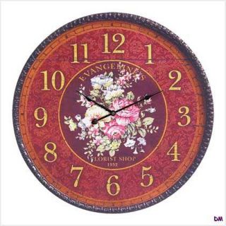 Oversized French Provincial Vintage Design Floral Burgundy Wall Clock