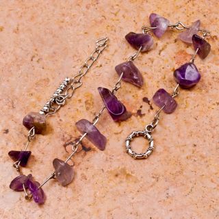 SILVER PLATED OVER COPPER CLASP NATURAL AMETHYST GEMSTONE BRACELET