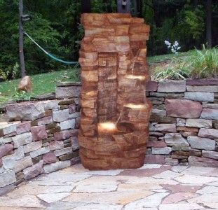 Rocky Ledge Outdoor Water Fountain Natural Red Stone Color with Lights