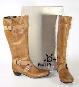 NIB Medium Brown Almond Leather FIDJI Buckle Knee High Ladies Boots 41
