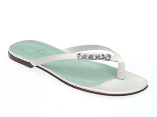 Fifi Jem White Wedding Shoe Flat Thong Sandal with Rhinestone