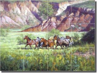 Sorenson Western Horses Art Ceramic Tile Mural Backsplash 24 x 18 RW