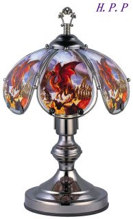14.3H NEW Glass Fire Dragon Theme Touch Table Lamp comes with Dark