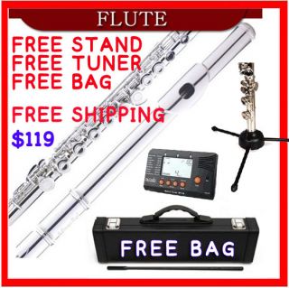 New Silver Coloed Closed Flute Stand Tuner Hard Case