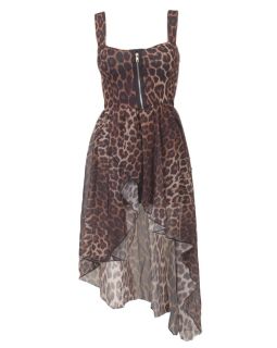  Ladies Tail Back Leopard Fishtail Chiffon Dress 8 10 12 14