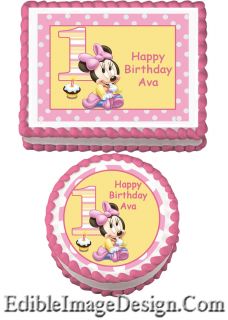  Birthday Cake on Baby Minnie First 1st Birthday Edible Party Cake Image Cupcake Topper