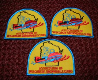 VINTAGE 3 Assoc of Wisconsin Snowmobile Clubs Patch w/ Badger Riding