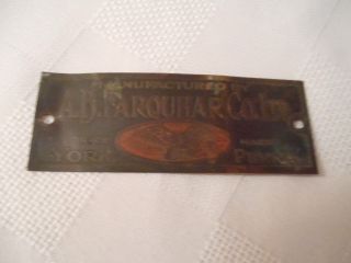 Old and RARE A B Farquhar Company Original Brass Plate Vintage Oliver