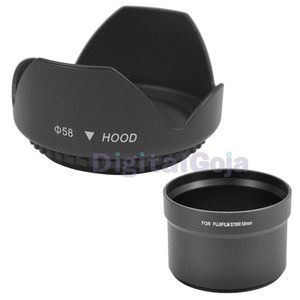  Flower Lens Hood + Adapter Tube for Fuji Fujifilm FinePix S602 S7000