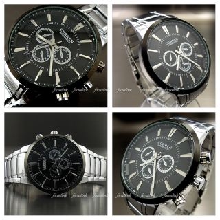 Water Hand Hours Clock Analog Men Fashion Black Silver Steel Wrist