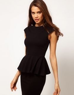 Black Cap Sleeve Flared Hourglass Peplum Dress Top Shirt US6 UK10