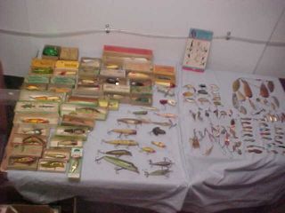 130 OLD FISHING LURES HEDDON CREEK CHUB SOUTH BEND FROG MOUSE