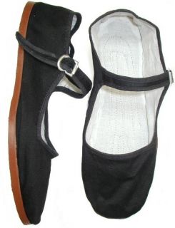 Black Canvas Maryjane China Flat Shoes Goth New