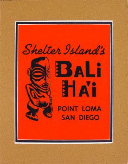 Bali Hai Tiki Bar Print San Diego Shelter Island 1960s