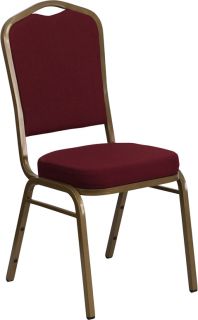  Series Crown Back Stacking Banquet Chair W/ Burgundy Fabric Gold Frame