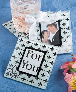 72 Fleur De Lis Design Glass Photo Coaster Wedding / Bridal Shower