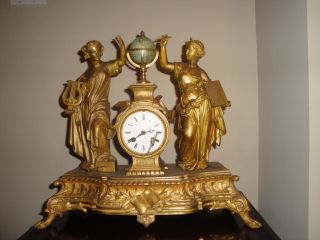 CA 1870 French Clock World Globe by J Forest