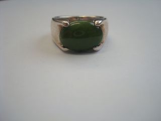 Vintage Sterling Silver Green Jade Mens Ring Size 8 10 5 grams