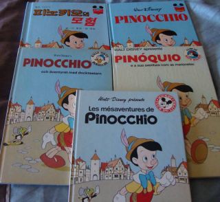 Vintage Disney Pinocchio Books Foreign Language French Swedish