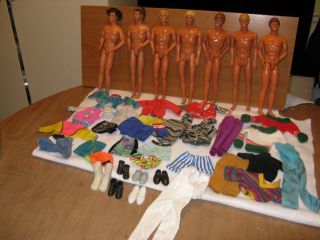  7 Vintage 70s 80s Kens and Clothes and Shoes Lot