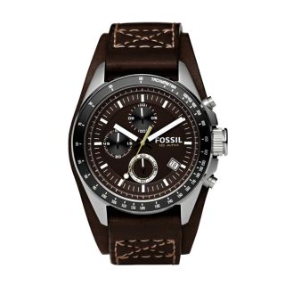 Fossil Mens Decker Cuff Leather and Stainless Steel Watch – Brown #
