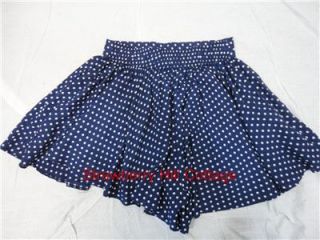  blue / cream polkadot full & flippy shorts / culottes / skater skirt