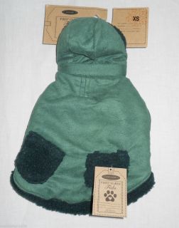 Green Hooded Dog Parka Micro Suede Fleece Lined First Class Fido Size