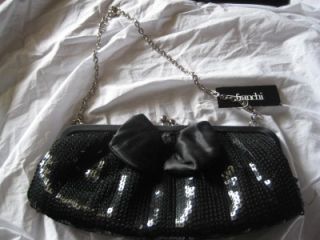 NWT $179 FRANCHI SEQUINED BOW PURSE CLUTCH EVENING BAG BLACK