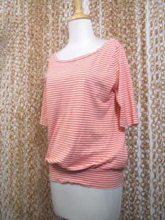 FILIPPA K Womens Orange & White Striped 3/4 Sleeve Wide Neck Cotton