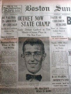 1919 LOCAL Boston newspaper w FRANCIS OUIMET Golf Champion Photo