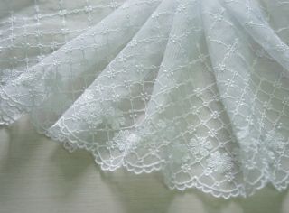 White Embroidered Tulle Net Lace per Yard