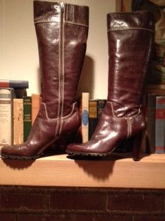  Boots Brown Leather Knee High Size 11M Four Inch Heels & Zippers