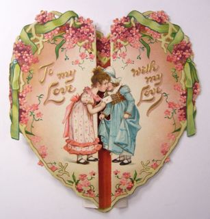 Frances Brundage Die Cut 3 D Valentine 1900 10 Heart Girls Flowers