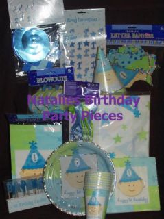 Boys 1st First Birthday 67 Piece Blue Party Pack for 8
