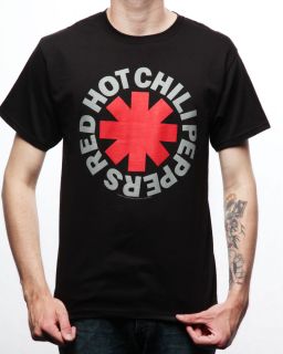  chili peppers black t shirt features the band s name in white around